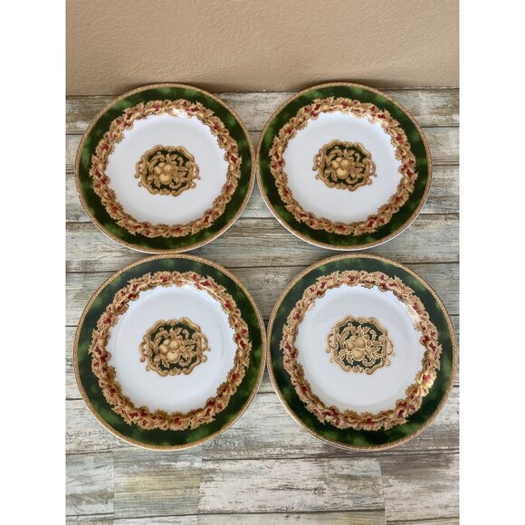 Set of 4 American Atelier Noel Salad Dessert Plates 8” Green Gold Red Holiday - Picture 6 of 13